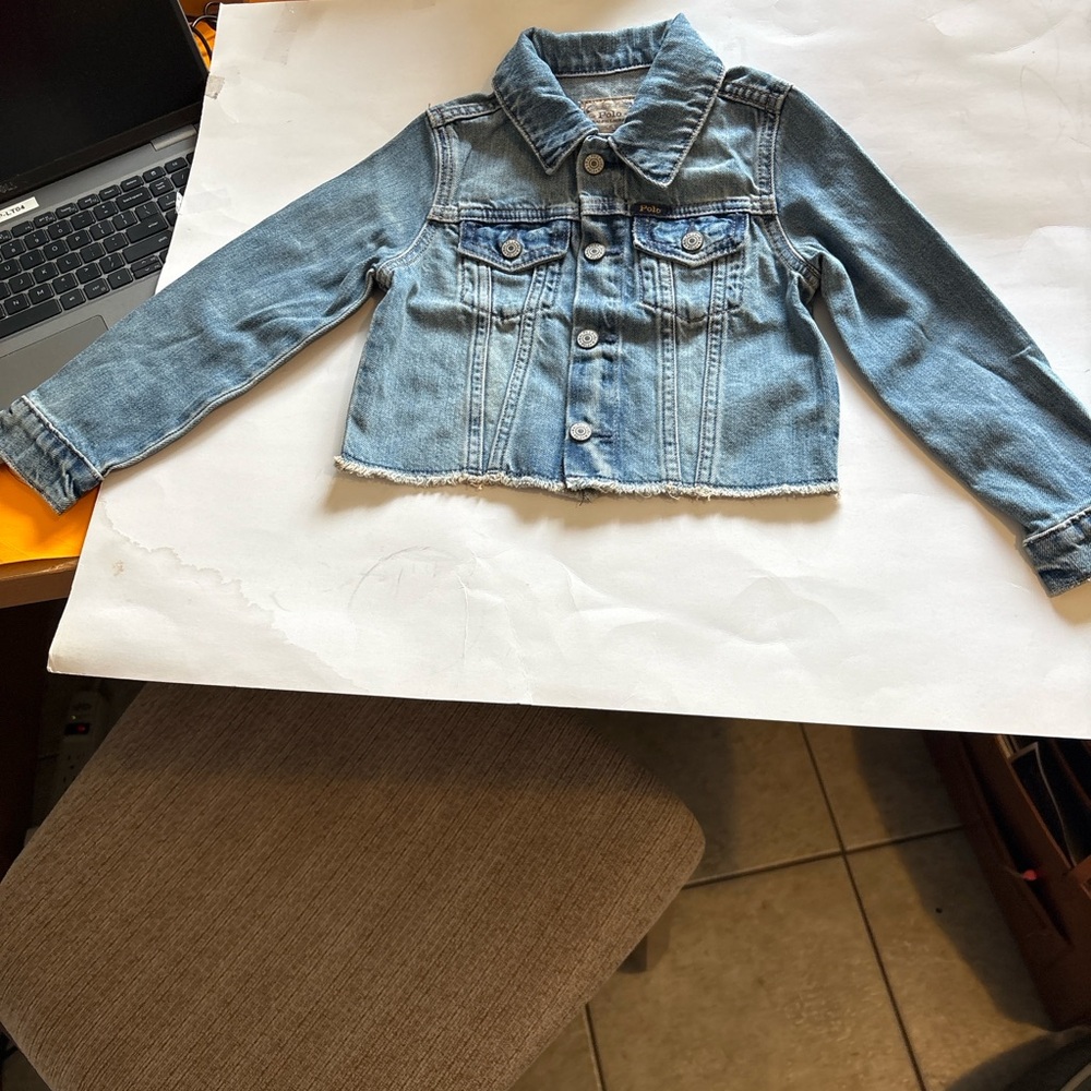 NWT Polo by Ralph Lauren Girls 4T Denim Jacket Cropped Raw Hem Snap- Front - Picture 2 of 10